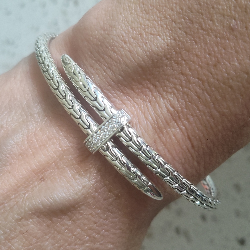 John Hardy Slim Spear Flex Cuff, Sterling Silver, Diamonds, 4MM - Picture 3 of 14